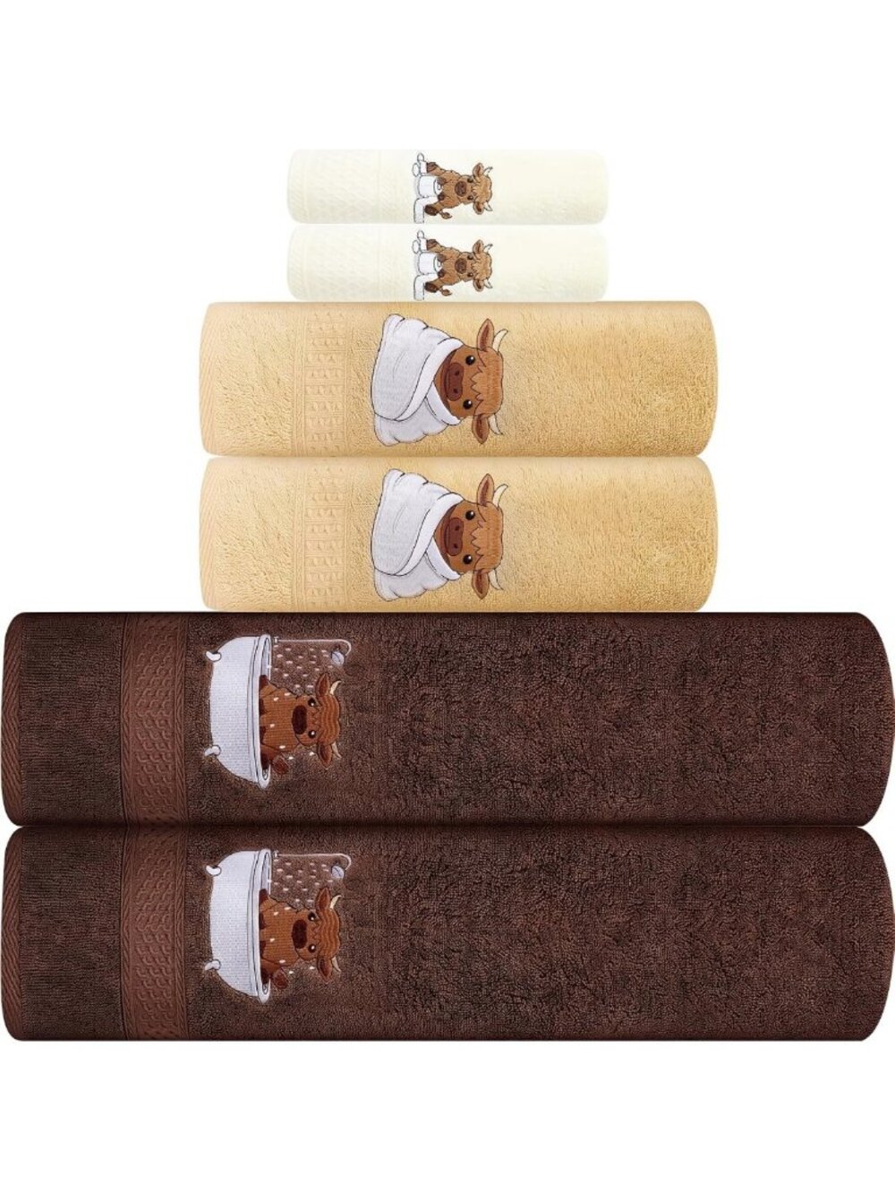 Highland Cow Decorative Bath Towel Set - 6 Pack, Soft & Absorbent Towels